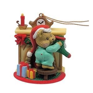 Vintage 1994 High Progress Ornament Bear Hanging Stockings On Fireplace Presents